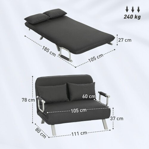 Wyld Haus Fiyo Fabric Dark Grey 2 Seater Click Clack Sofa Bed