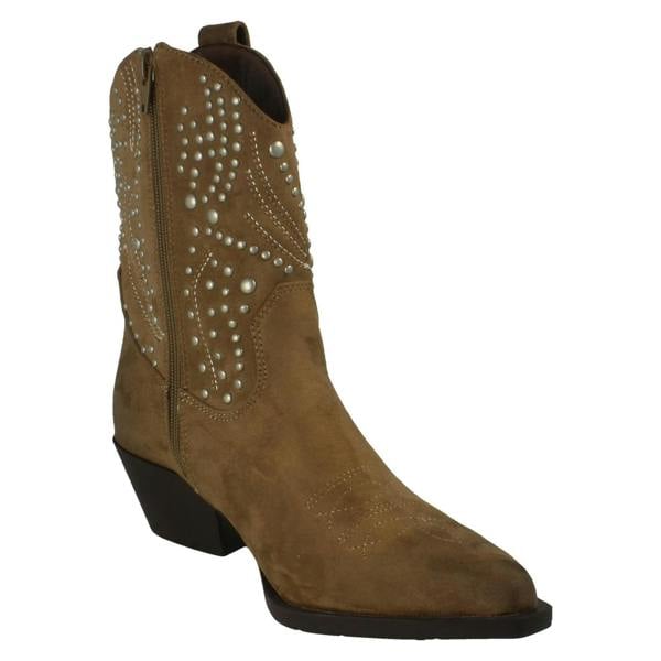 Spot On Ladies Spot On Stud Detailed Small Heel Zip Ankle Cowboy Boots F51257