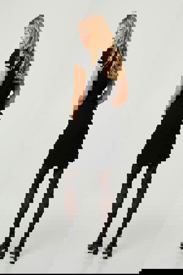 Black | Button Front Collared Knit Dress
