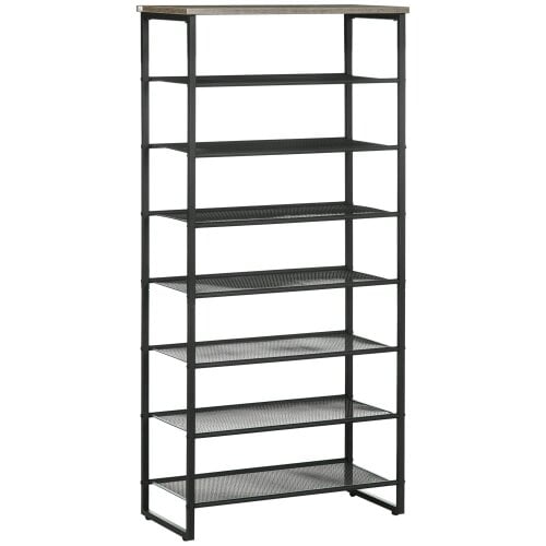 Wyld Haus Malo Metal Grey 8 Tier Shoe Rack With Mesh Shelves For 21 To 24 Pairs