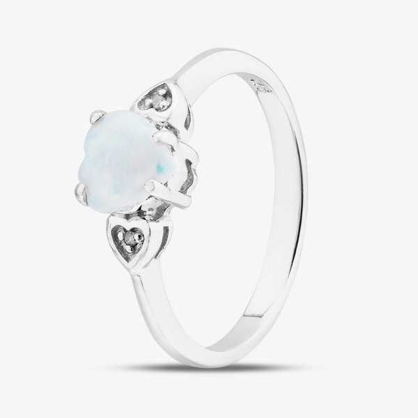 T. H. Baker Sterling Silver White Opal Diamond Heart Ring S2277