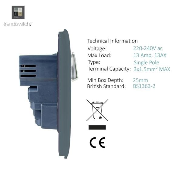 Trendi Switch 1 Gang USB 2100mA Plug Socket in Warm Grey