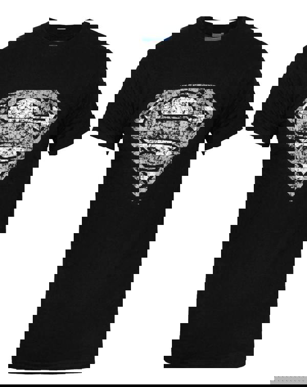 DC Comics Mens Black Superman Distressed Logo Short Sleeved T-Shirt