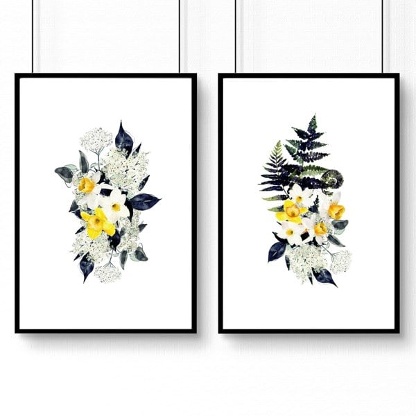 Wall art for bathroom walls | set of 2 Floral wall art prints