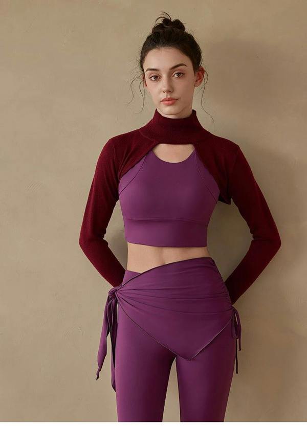 Anniou UPF50+ Knitted Yoga Bolero Pullover - Burgundy