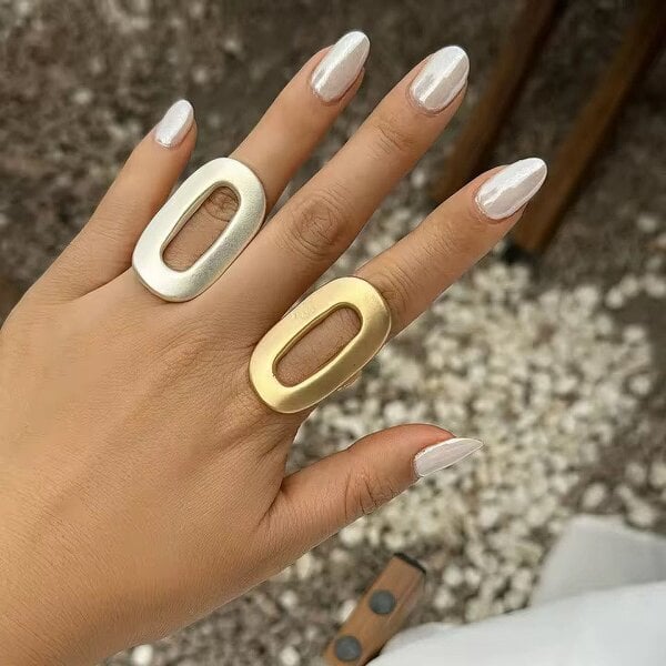 The Colourful Aura Oval Cut Adjustable Ring Open Statement Band (Gold/Silver)