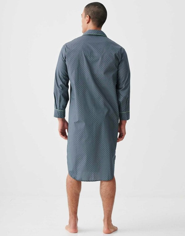 British Boxers Men's Crisp Cotton Nightshirt – Geometric Moorland