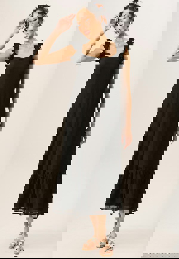 Gini London Black Ruffle Short Sleeve Viscose Maxi Dress