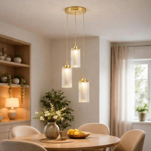 Pagazzi Lighting Vida 3-Light Satin Brass and Glass Cluster Pendant