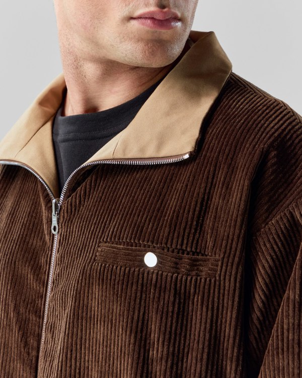 Frolickers Reversible Corduroy Bomber Jacket - Tan / Espresso