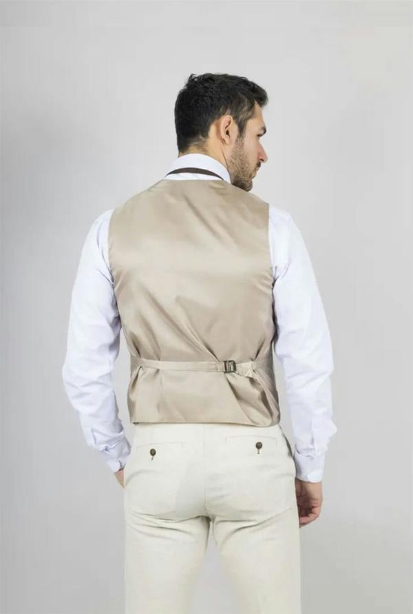 Infinity Leather Men's Beige 3 Piece Linen Formal Summer Wedding Suit