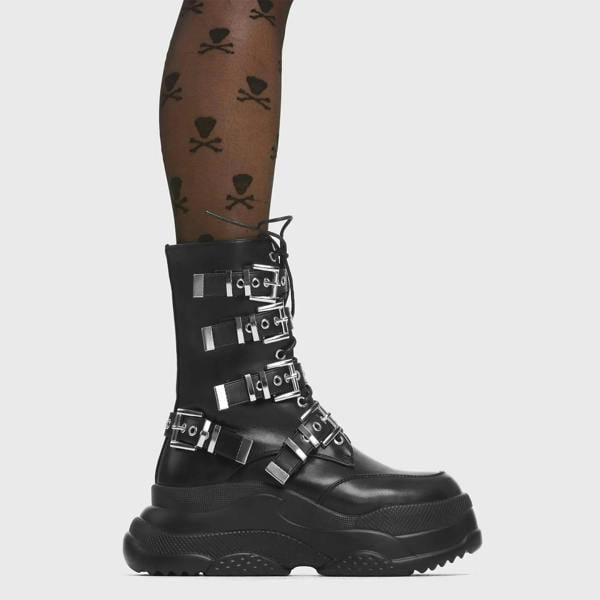 Lamoda Dawn Chorus Black PU Ankle Boots Stylish Modern Streetwear Look