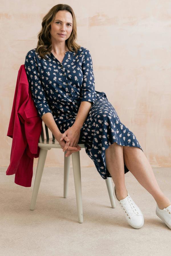 Lily & Me Callowell Printed Organic Jersey Midi Dress Navy