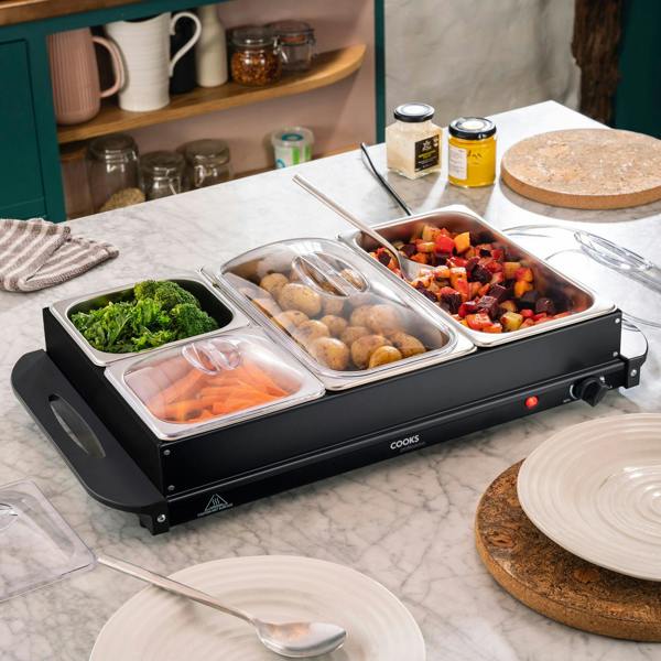 Cooks Professional 4 Section Buffet Warmer | 7.2L | Black