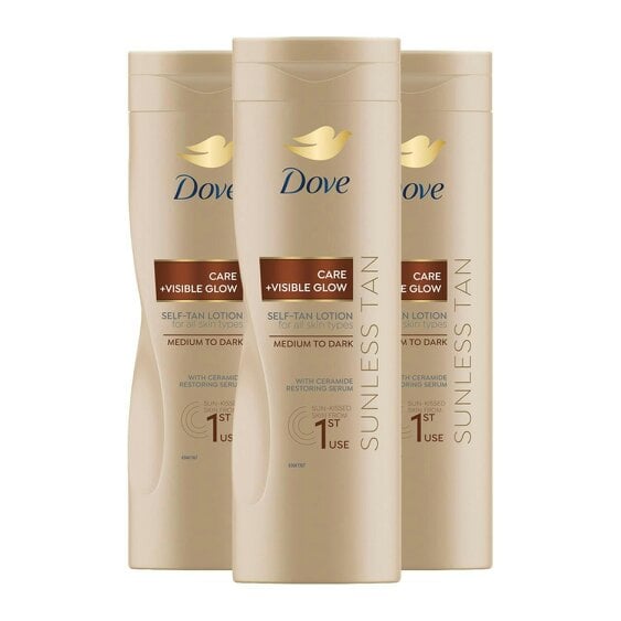 Dove Visible Glow Self-Tan Lotion Nourishing Care Medium to Dark Skin, 3x400ml