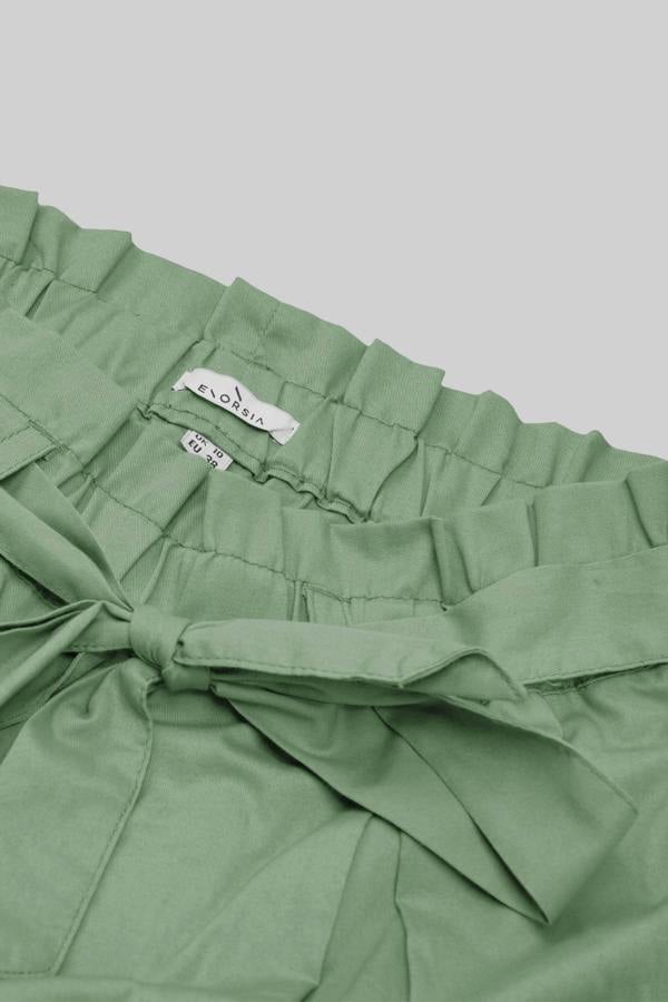 ENORSIA Cotton Stretch Comfort Fit Paperbag Shorts