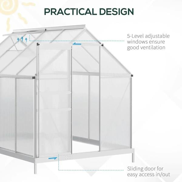 Walk-in polycarbonate greenhouse with sliding door and multi-level adjustable windows