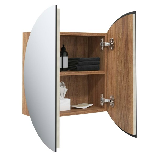 Berkfield Bathroom Cabinet with Round Mirror&LED Oak 47x47x17.5 cm