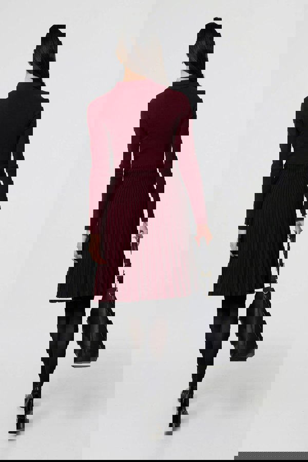 Red | Zip Collar Pleated Knit Dress
