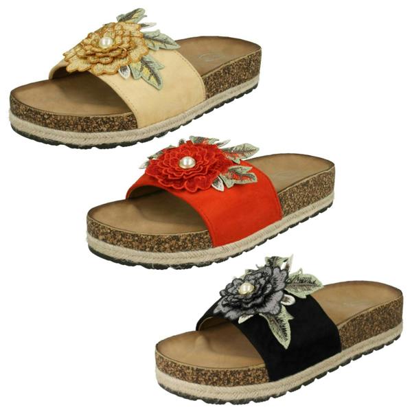 Spot On Ladies Spot On Flower Trim Mules