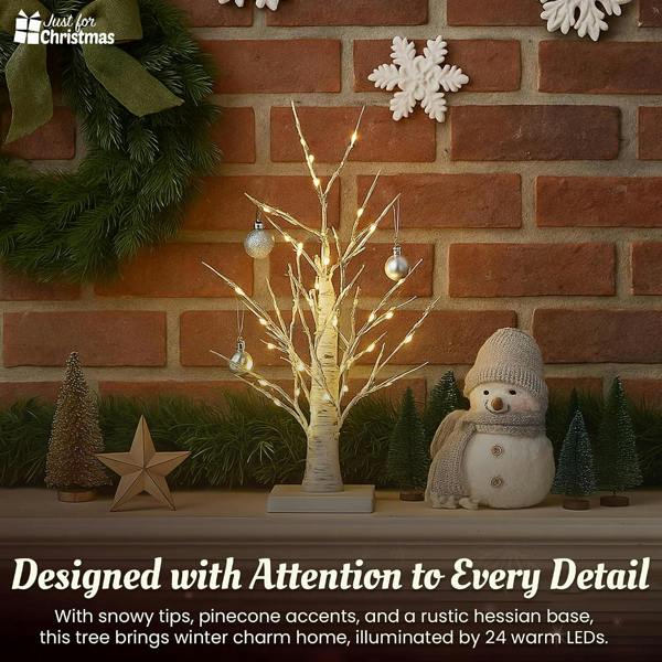 Just for Christmas Birch Tree Battery Operated Xmas Decoration Twig Tree Lamp with 70 Warm White LEDs