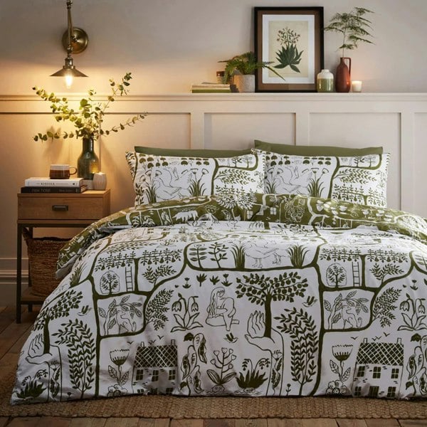 Furn Frida Reversible Abstract Duvet Cover Set - Moss