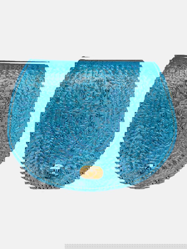 Berber Leather The Temara Embossed Saddle Bag in Bright Blue