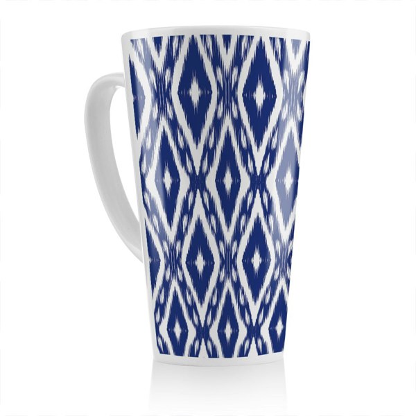 Benjamin Tate Design Tribal Art Ikat Ogee In Traditional Classic Blue Latte Mug