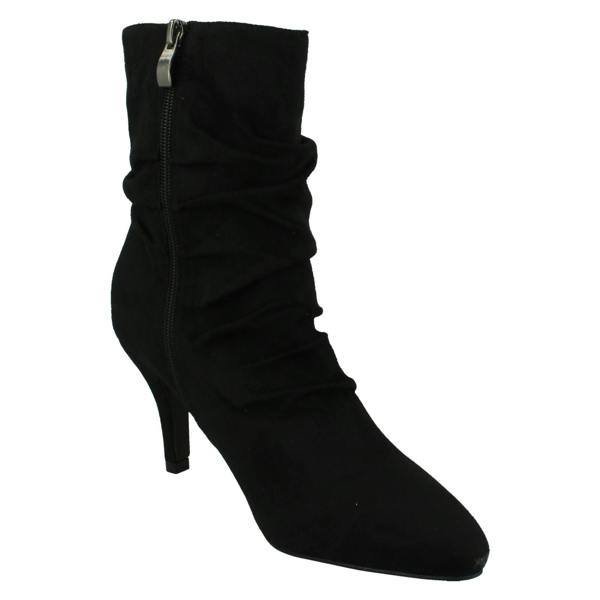 Spot On Ladies Spot On Mid Heel Rouched Ankle Boots with Inside Zip F51244