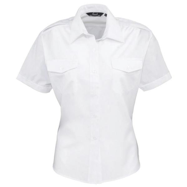 Premier Womens/Ladies Short-Sleeved Pilot Shirt - White