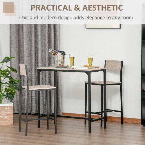 Wyld Haus Noro Metal And Wooden Industrial 3 Piece Breakfast Bar Set With Stools