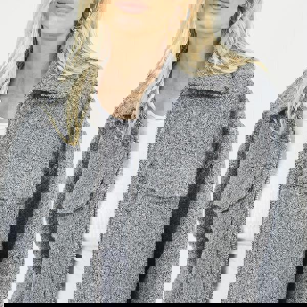 Brave Soul Grey Boucle Faux Wool Jacket - Grey Image 4