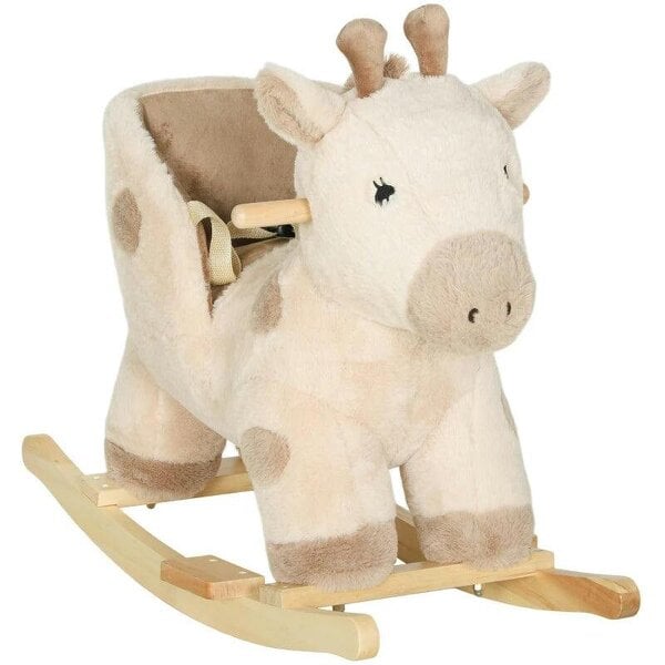 Rocking Horse, Stable Plush Ride on Horse Giraffe Design with Music, Security Belt, Baby Toy Rocker for 1-3 Years, Beige
