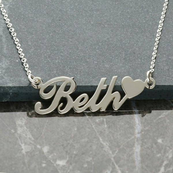 Sterling Silver Carrie Style Personalised Name Necklace with Heart - Love Silver Jewellery
