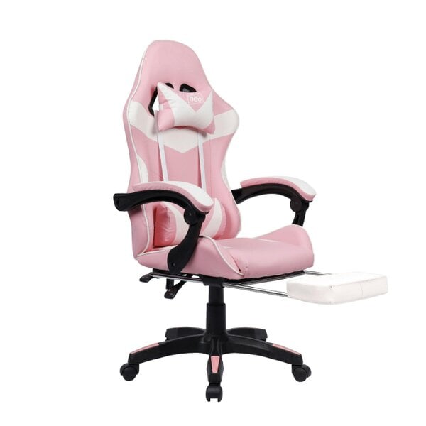 Neo Pink & White PU Leather Gaming Chair with Footrest