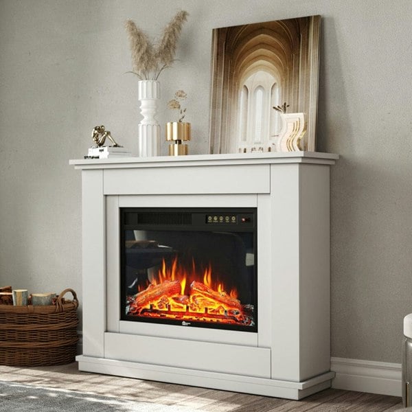 Smallbee Elegant 39-Inch Freestanding Electric Fireplace Suite with Wooden Mantel Smallbee UK