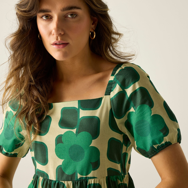 Regatta Womens Orla Kiely Giant Square Flower Summer Midi Dress - Green