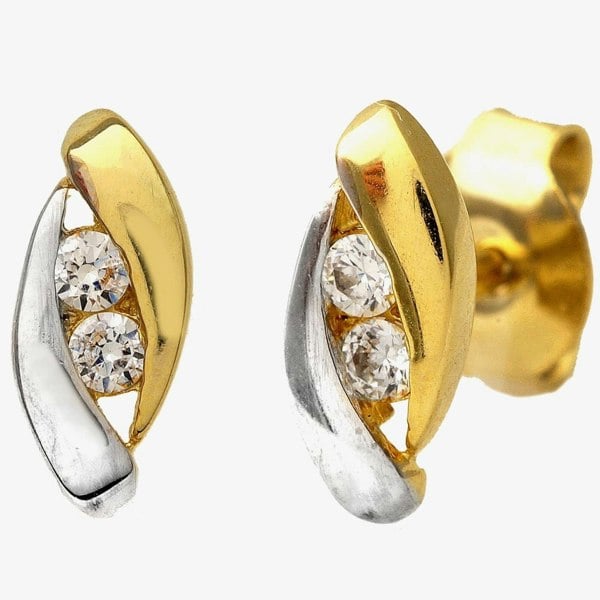 T. H. Baker 9ct Two-Colour Cubic Zirconia Stud Earrings E1023YW