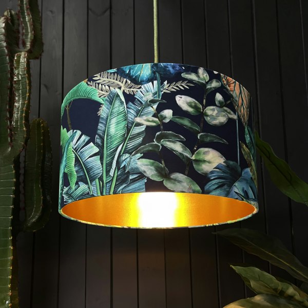 Love Frankie Rainforest Velvet Lampshade With Gold Lining