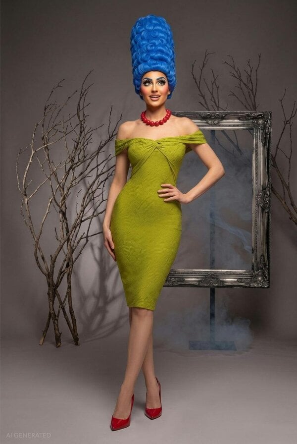 Goddiva Strapless Bodycon Midi Marge Simpson-Inspired Halloween Costume - Lime Green by Goddiva