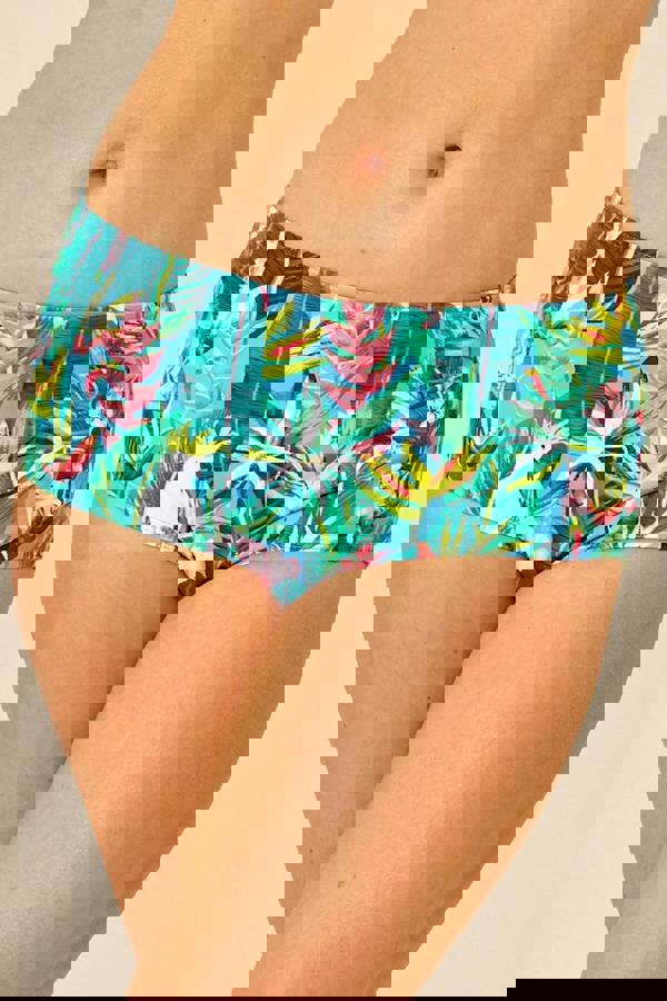 Bright Floral Tropical High Waist Bikini Brief Closeup