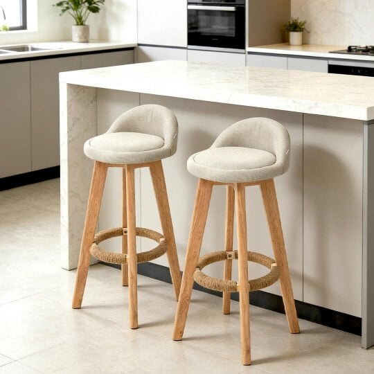 Havendro 2PCS Low Back Bar Stools Chair Kitchen Island Breakfast Bar Stools Wooden Frame
