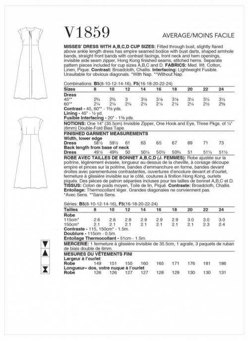 Vogue Sewing Pattern 1859, Dresses for Women, B5 (8-10-12-14-16) - Intermediate