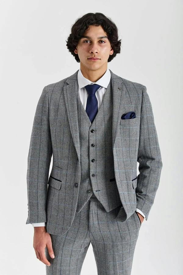 Paul Andrew Harris - Men's Grey Tweed Herringbone Check Blazer
