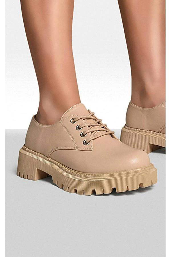 Nayla Chunky Faux Leather Derby Shoes - Nude