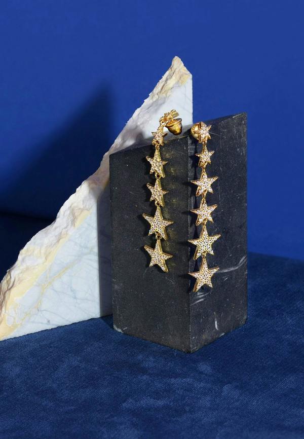 Graduated Star Drop Earring Gold - LATELITA