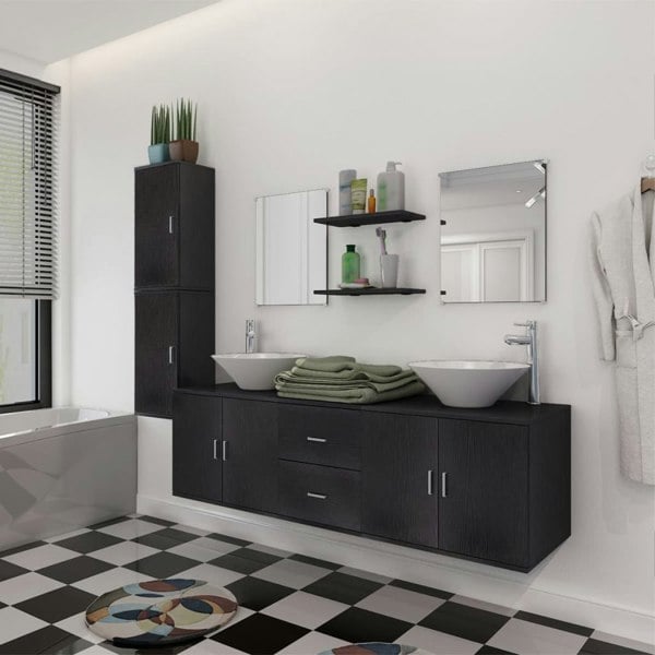 Berkfield Nine Piece Bathroom Furniture and Basin Set Black