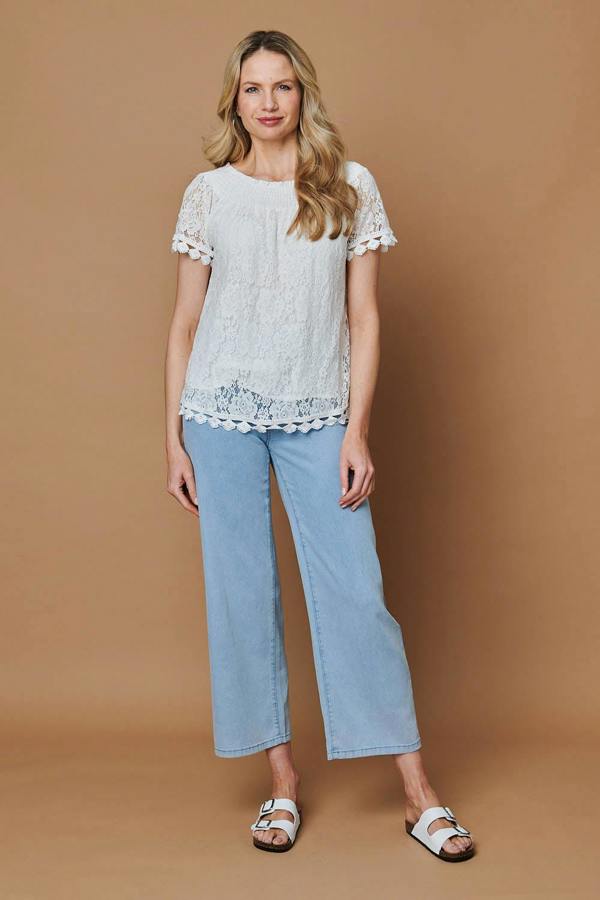 White | Floral Lace Embroidered Bardot Blouse
