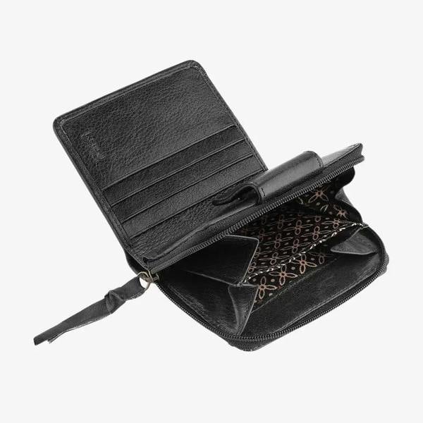 Black leather wallet with a compartment  on a white background