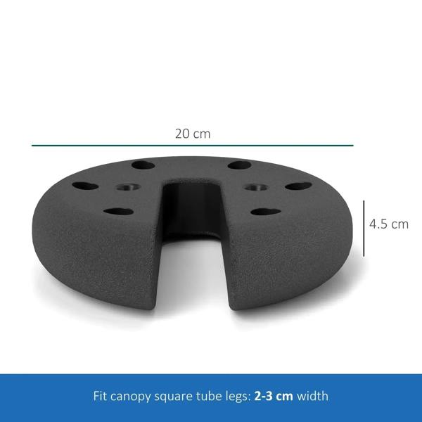 Round dark gray tent leg base weight with central slot and bolt holes